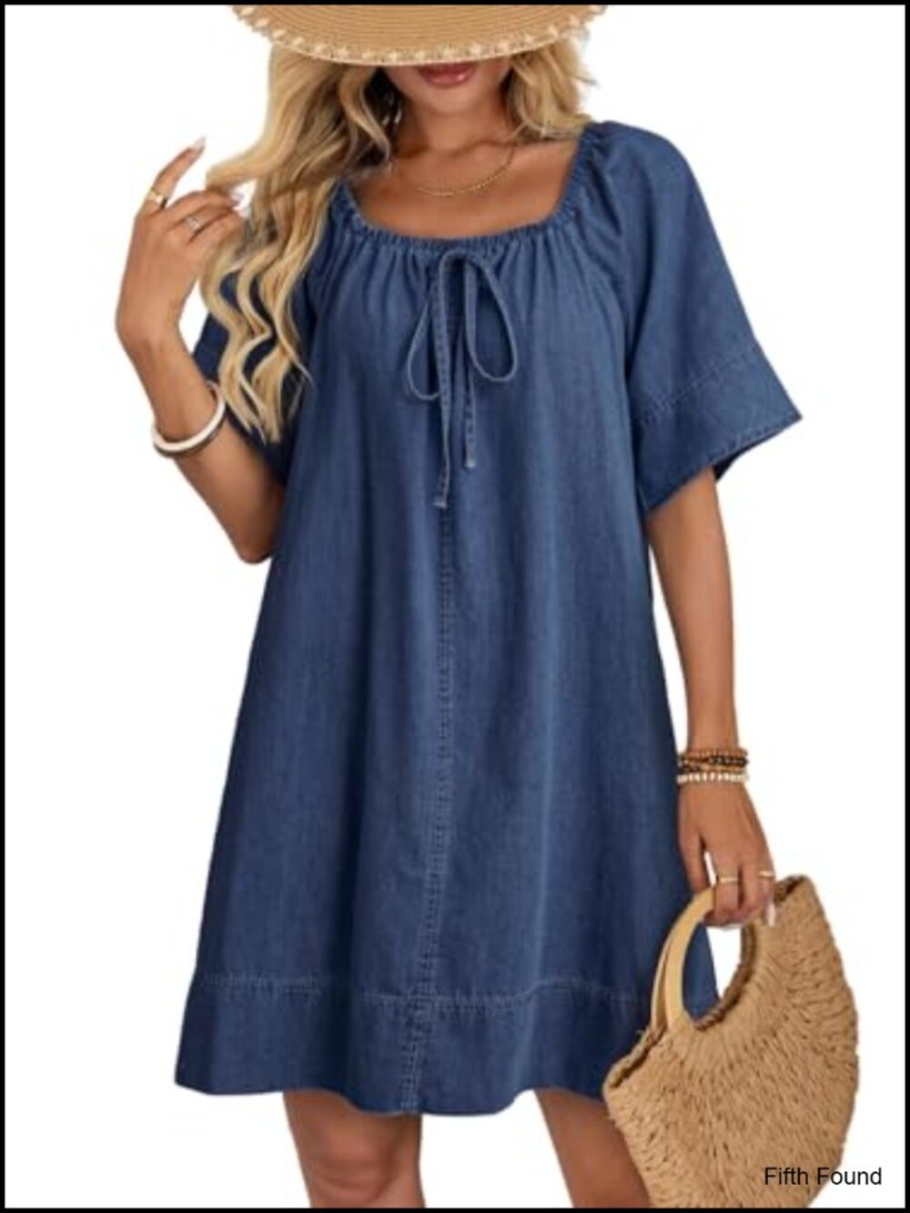 Women's Denim Dress Lightweight Flowy Tie Knot Cotton Jean Dress